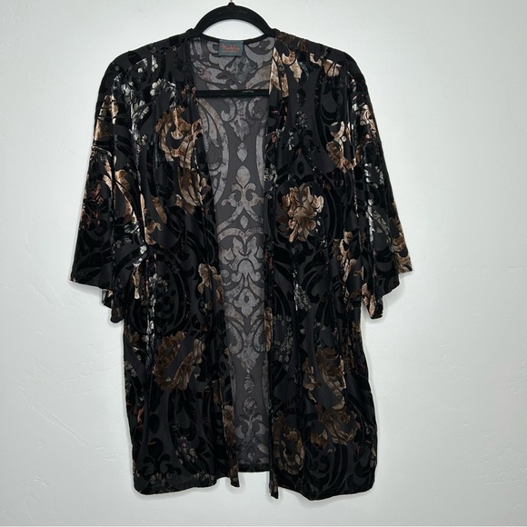 Madeline Sparklestein Floral Burnout Velvet Cardigan Kimono Small Witchy Fall - Picture 1 of 13